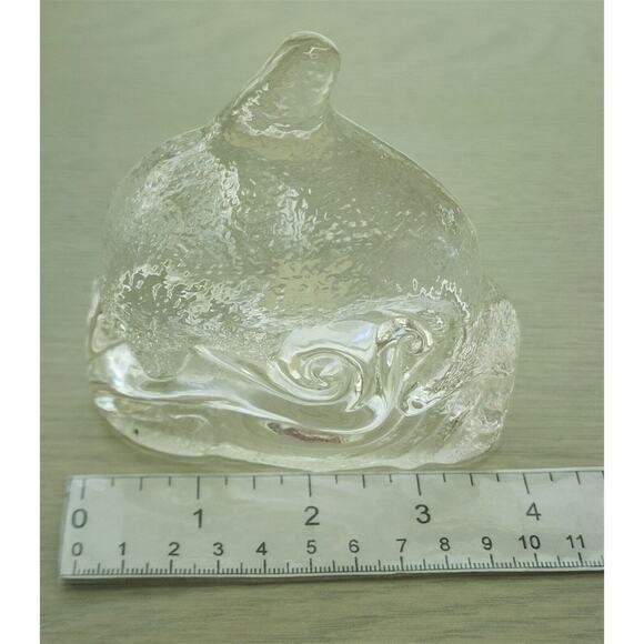 GLASS TEA LIGHT-PARTYLITE-Dolphin Jumping Over Wave-Clear Glass - Picture 8 of 8